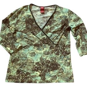 Green Floral Women's Top y2k velvet trim